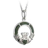 Sterling Silver Claddagh Pendant with Connemara Marble