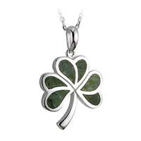 Sterling Silver and Connemara Marble Shamrock Pendant